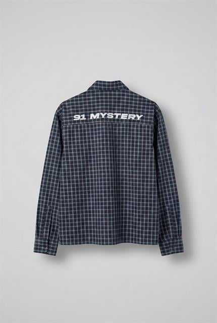 Erkek Boxy Fit Oversize Ekose Uzun Kollu Gömlek Lacivert