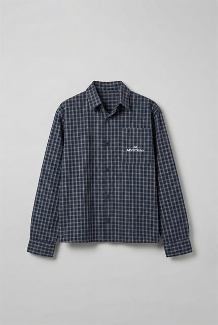 Erkek Boxy Fit Oversize Ekose Uzun Kollu Gömlek Lacivert