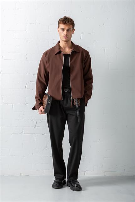 Erkek Boxy Fit Rahat Ceket Kahverengi