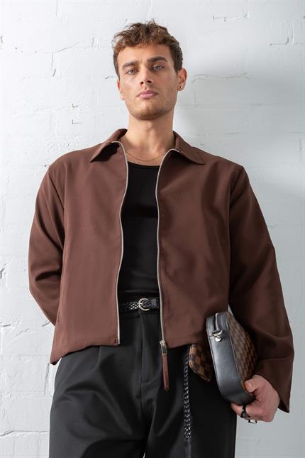 Erkek Boxy Fit Rahat Ceket Kahverengi