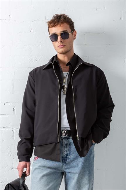 Erkek Boxy Fit Rahat Ceket Siyah
