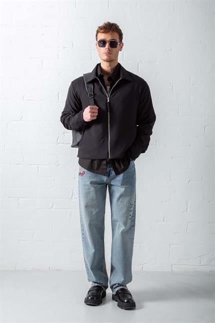 Erkek Boxy Fit Rahat Ceket Siyah