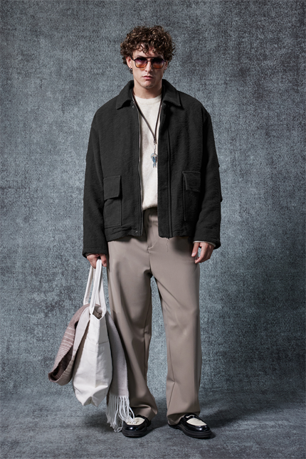 Erkek Boxy Fit Rahat Kesim Desenli Ceket Siyah