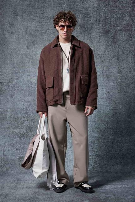 Erkek Boxy Fit Rahat Kesim Desenli Ceket Kahverengi