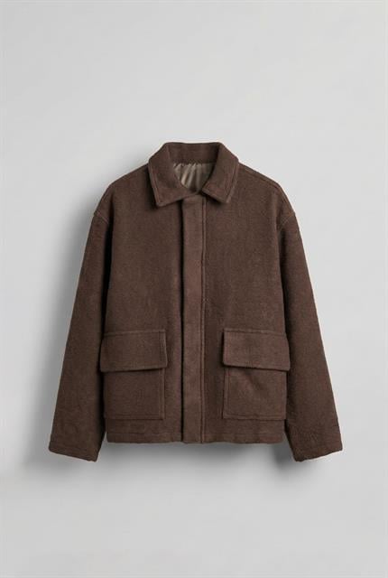 Erkek Boxy Fit Rahat Kesim Desenli Ceket Kahverengi