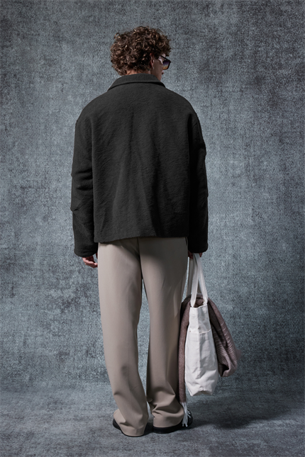 Erkek Boxy Fit Rahat Kesim Desenli Ceket Siyah