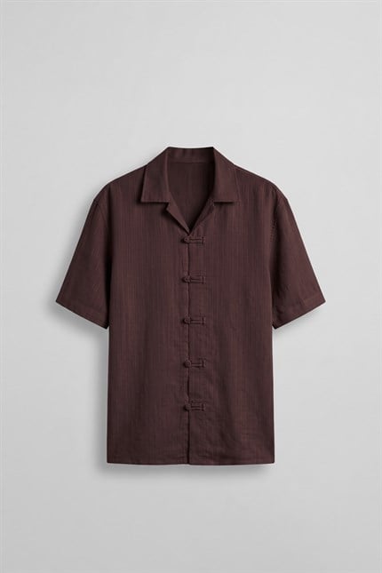 Erkek Boxy Fit Tencel Kumaş Kimono Gömlek Bordo