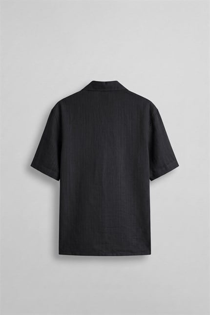 Erkek Boxy Fit Tencel Kumaş Kimono Gömlek Siyah