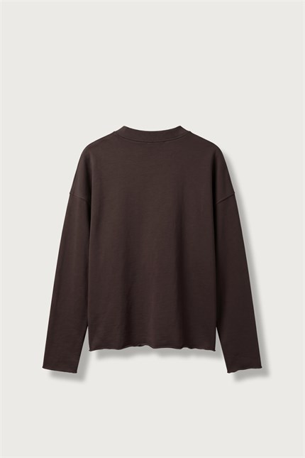 Erkek Boxy Fit Yazı Baskılı Bisiklet Yaka Sweatshirt Kahverengi