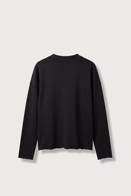 Erkek Boxy Fit Yazı Baskılı Bisiklet Yaka Sweatshirt Siyah