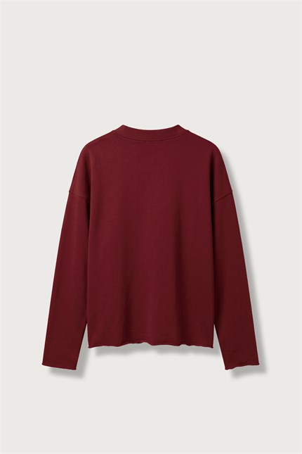 Erkek Boxy Fit Yazı Baskılı Bisiklet Yaka Sweatshirt Kırmızı