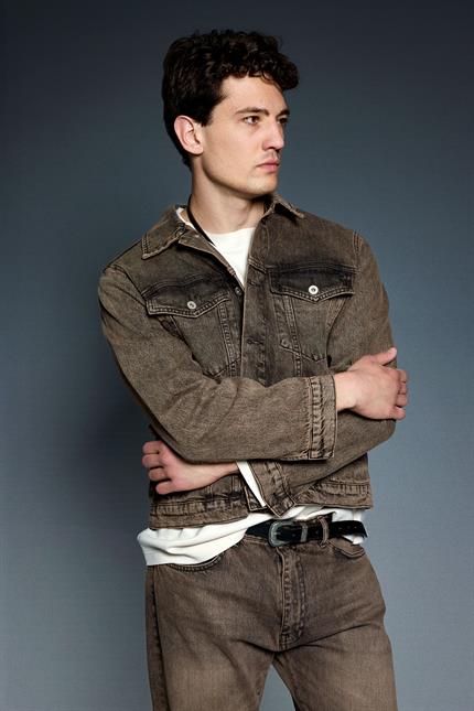 Erkek Boxy Fit Yıkamalı Denim Ceket Kahverengi