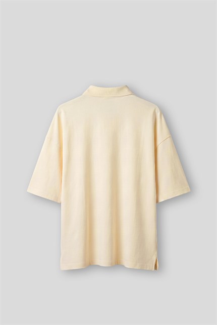 Erkek Boxy Fit Yıkamalı Polo Yaka T-Shirt Sarı