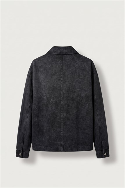Erkek Boxy Fit Yıkamalı Utility Gabardin Ceket Siyah