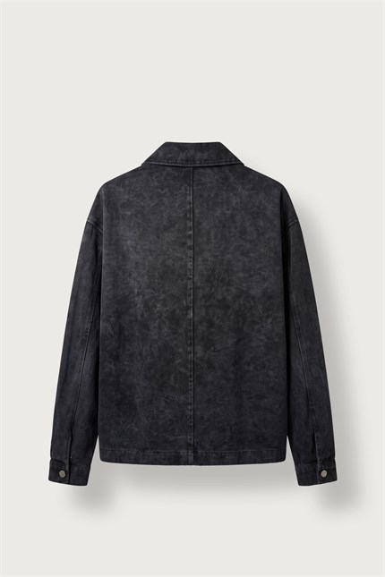 Erkek Boxy Fit Yıkamalı Utility Gabardin Ceket Siyah