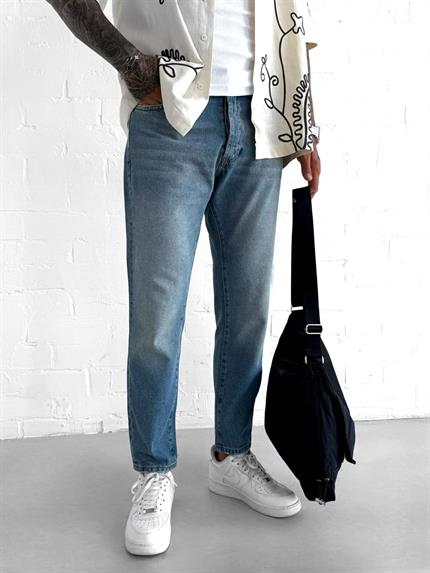 Erkek Boyfriend %100 Pamuk Jean Pantolon Mavi