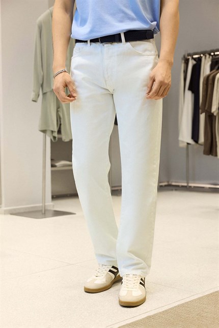 Erkek Boyfriend %100 Pamuk Jean Pantolon Beyaz