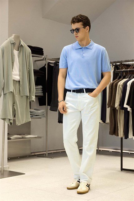 Erkek Boyfriend %100 Pamuk Jean Pantolon Beyaz