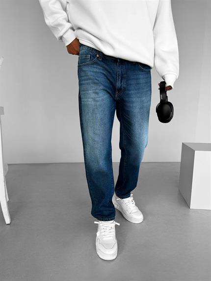 Erkek Boyfriend Fit %100 Pamuk Jean Pantolon Mavi
