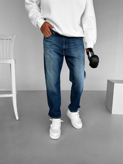 Erkek Boyfriend Fit %100 Pamuk Jean Pantolon Mavi