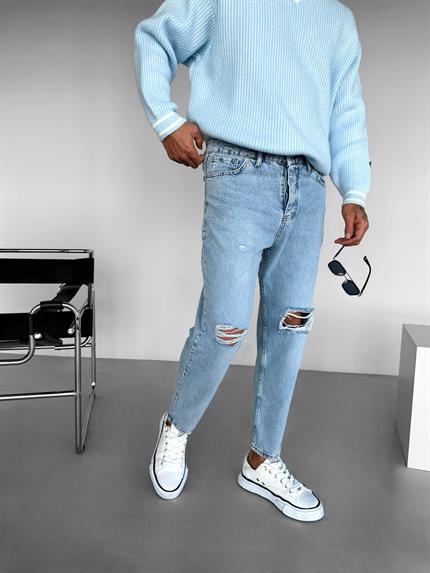 Erkek Boyfriend Fit Distressed Jean Mavi
