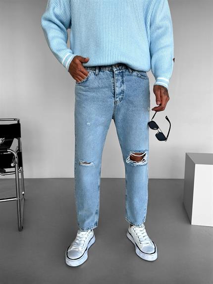 Erkek Boyfriend Fit Distressed Jean Mavi