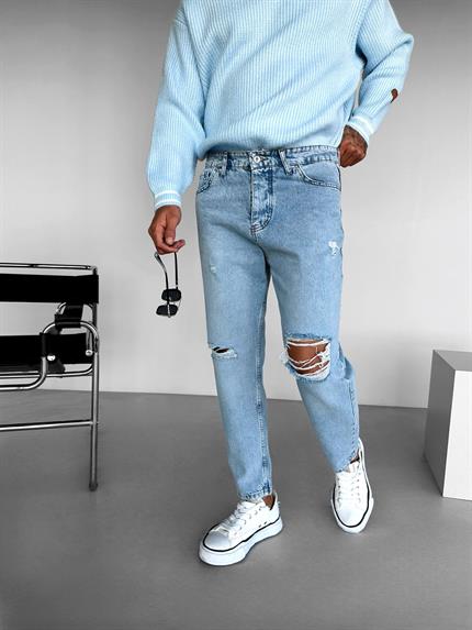 Erkek Boyfriend Fit Distressed Jean Mavi