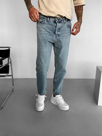 Erkek Boyfriend Fit Yıkamalı Jean Mavi