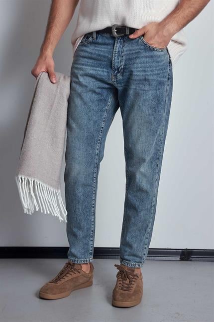 Erkek Boyfriend Fit Yıkamalı Jean Pantolon Mavi