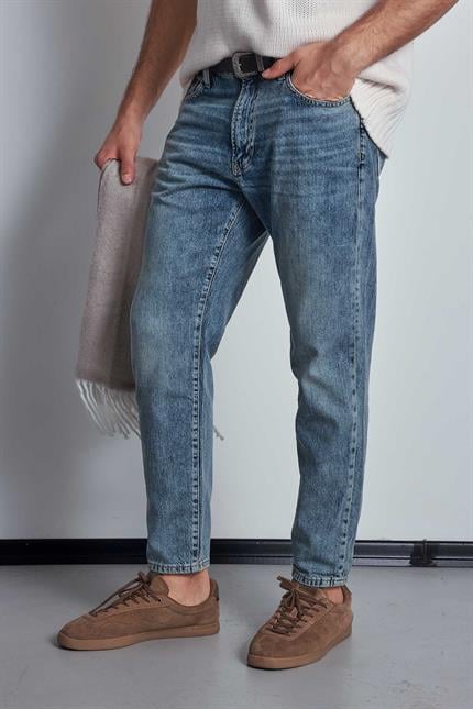 Erkek Boyfriend Fit Yıkamalı Jean Pantolon Mavi