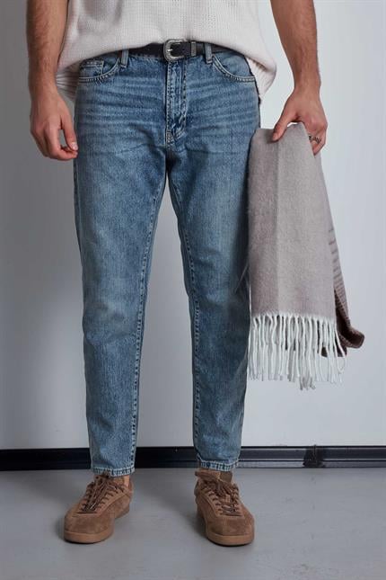 Erkek Boyfriend Fit Yıkamalı Jean Pantolon Mavi