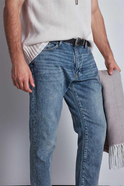 Erkek Boyfriend Fit Yıkamalı Jean Pantolon Mavi
