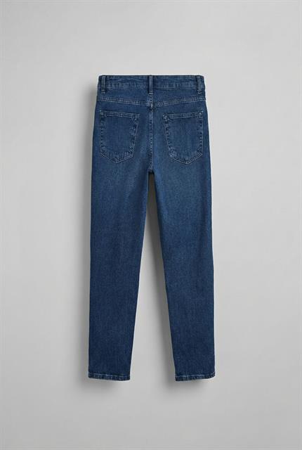 Erkek Boyfriend Kalıp Yıpratılmış Jean Pantolon Koyu Mavi