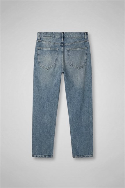Erkek Boyfriend Yıkamalı Jean Pantolon Mavi