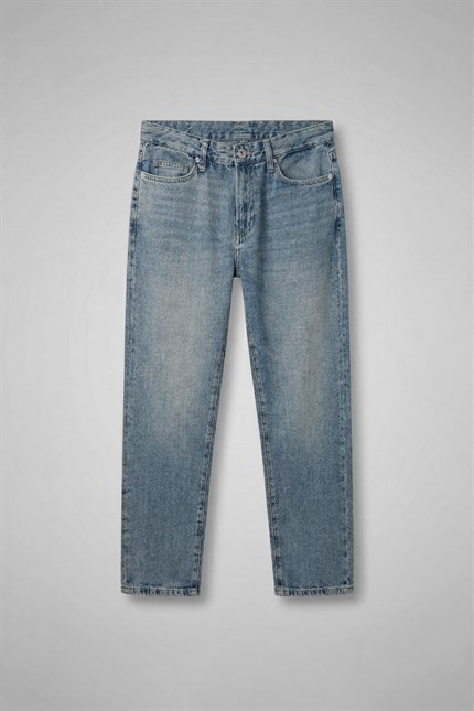 Erkek Boyfriend Yıkamalı Jean Pantolon Mavi