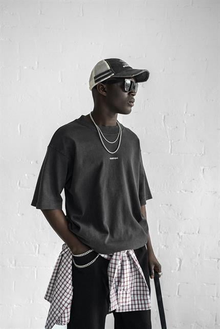 Erkek Catch Minimal Baskılı Oversize T-Shirt Siyah