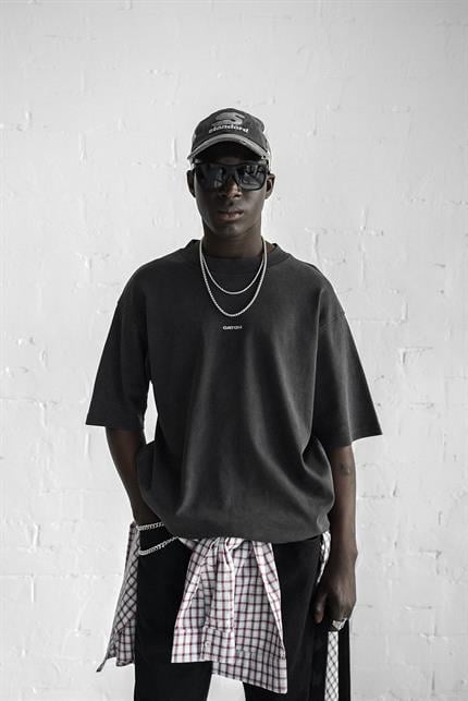 Erkek Catch Minimal Baskılı Oversize T-Shirt Siyah