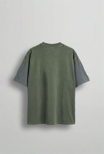 Erkek Cirsus Baskılı Yıkamalı Oversize T-Shırt Haki