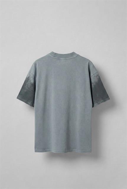 Erkek Cirsus Baskılı Yıkamalı Oversize T-Shırt Gri