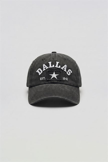 Erkek Dallas Yıldız Nakışlı Yıkamalı Beyzbol Şapka Antrasit