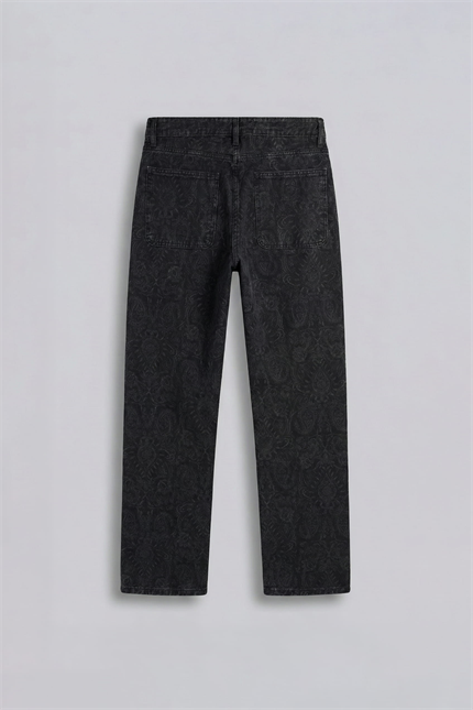 Erkek Desenli Baggy Fit Jean Siyah