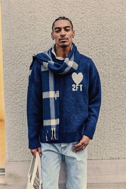 Erkek Desenli Oversize Triko Kazak Lacivert