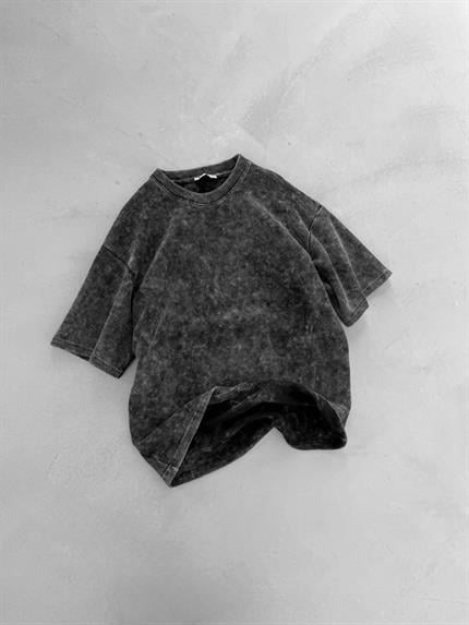 Erkek Desenli Waffle Kumaş Yıkamalı Oversize T-Shirt Siyah