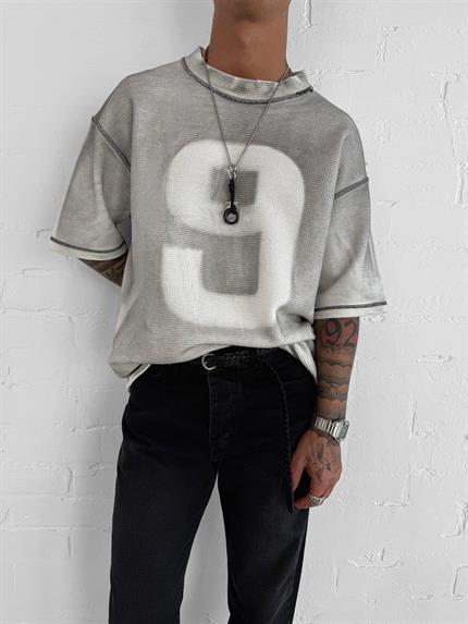 Erkek Dikiş Detaylı Waffle Kumaş Oversize T-Shirt Beyaz