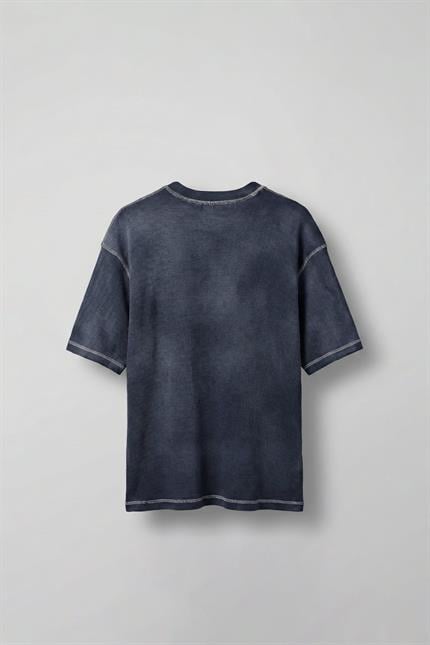 Erkek Dikiş Detaylı Waffle Kumaş Oversize T-Shirt Mavi