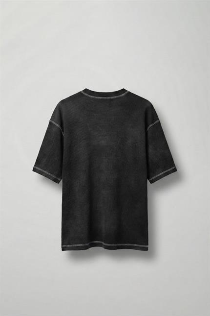 Erkek Dikiş Detaylı Waffle Kumaş Oversize T-Shirt Siyah
