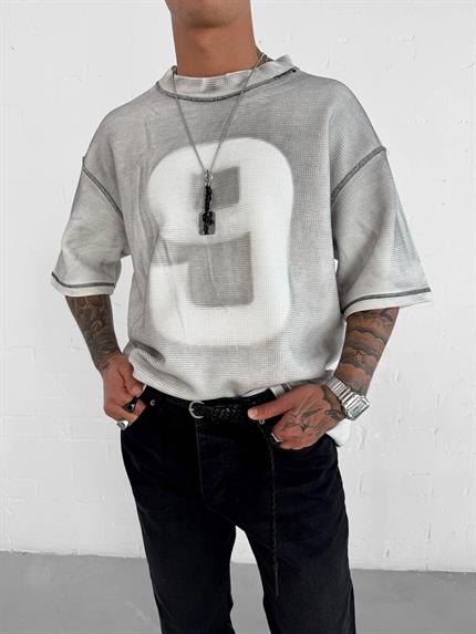 Erkek Dikiş Detaylı Waffle Kumaş Oversize T-Shirt Beyaz