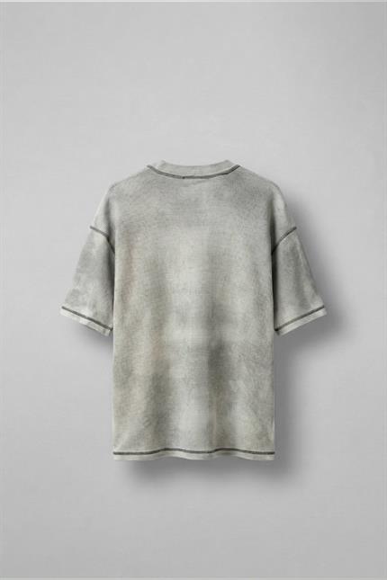 Erkek Dikiş Detaylı Waffle Kumaş Oversize T-Shirt Beyaz