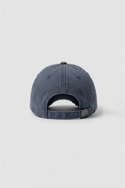 Erkek Distressed Nakışlı Yıkamalı Beyzbol Şapka Indigo