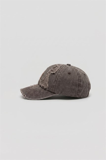 Erkek Distressed Nakışlı Yıkamalı Şapka Kahverengi